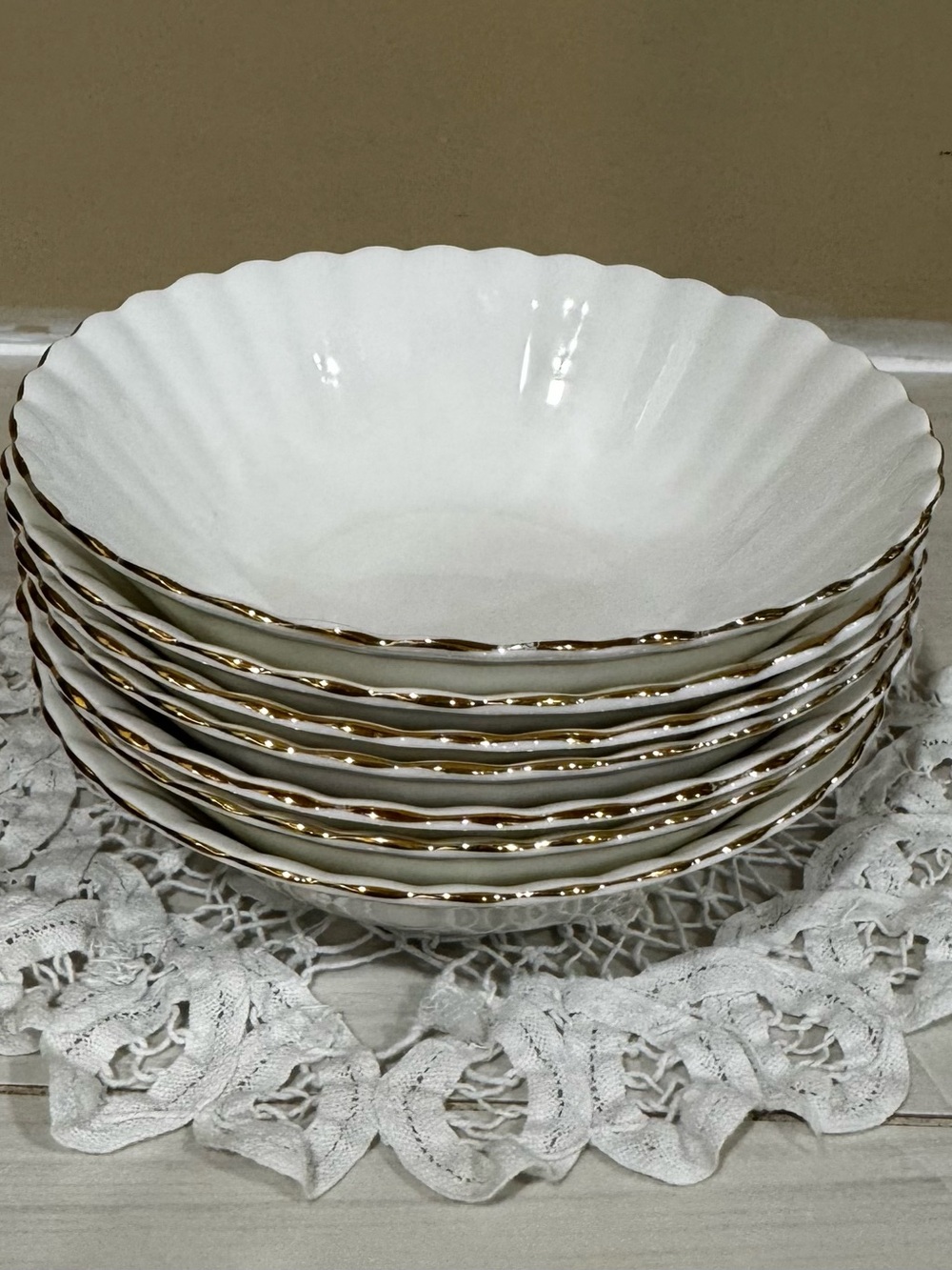 Royal Albert Val D’Or Cereal Bowls White Bone China with Gold Trim set of 7